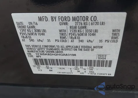 2017 Ford Explorer Xlt z USA, uszkodzony, nr VIN 1FM5K8DH2HGA83198